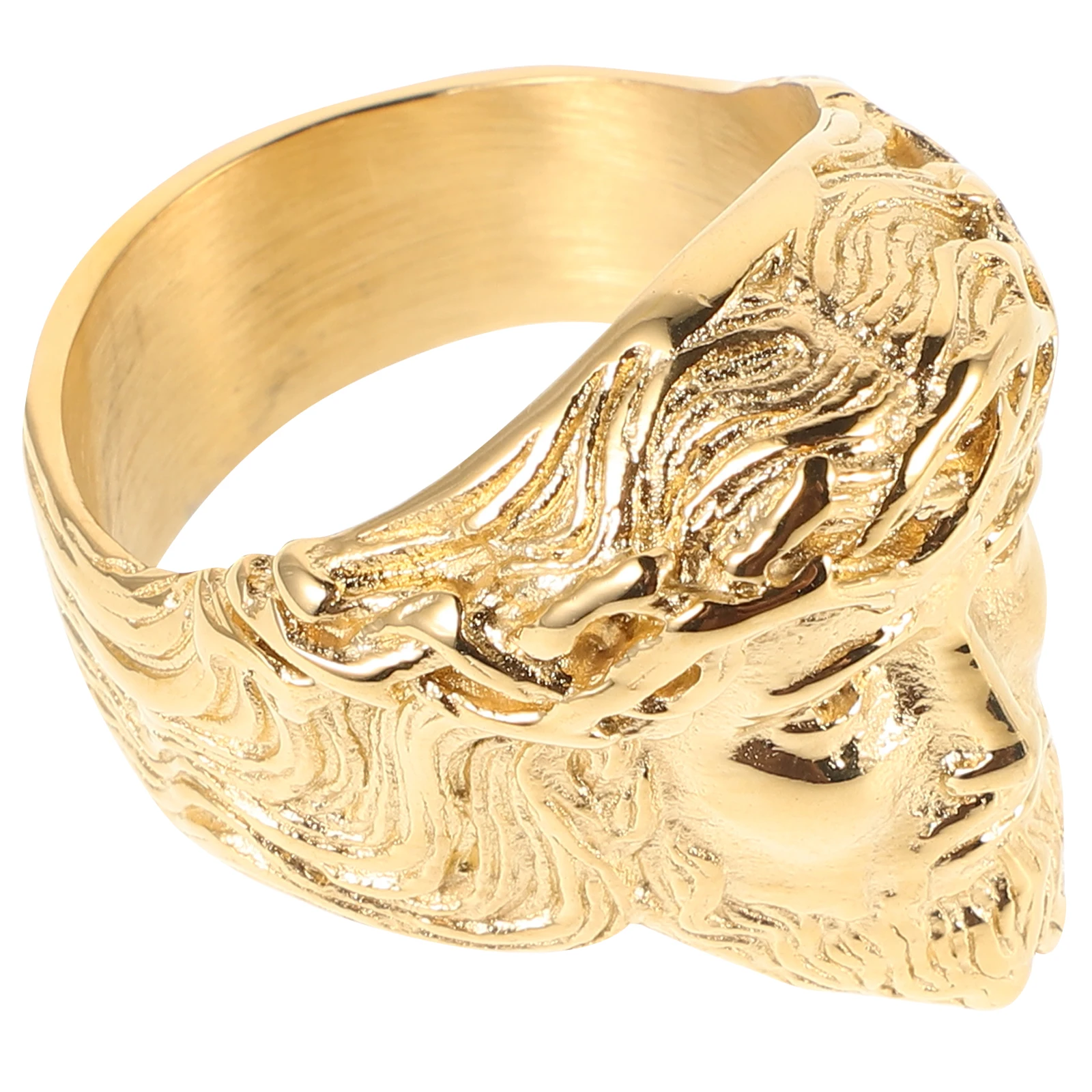 

Men'S Stainless Steel Ring Gothic Vintage Religious Jewelry Engraved Face Biker Thumb Ring For Man 12