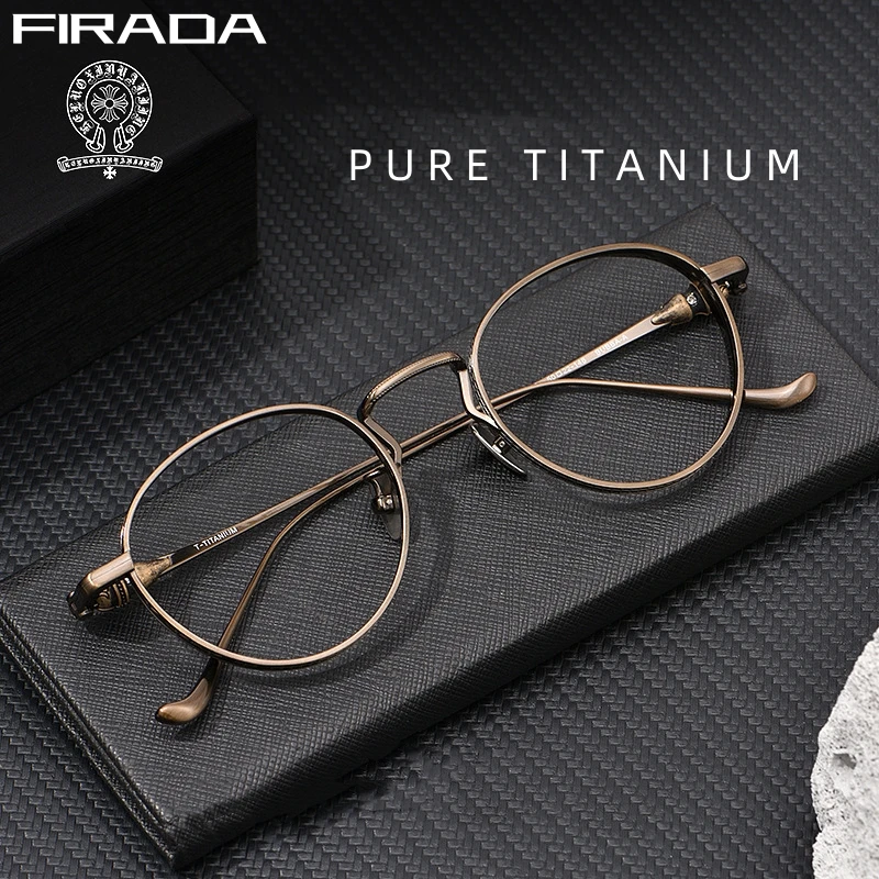 FIRADA Fashion Luxury Glasses New Vintage Round Pure Titanium Eyewear Comfortable Prescription Eyeglasses Frame For Men 315BUBBA