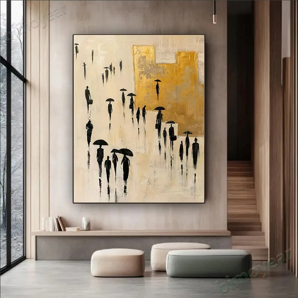 

100% hand drawn people holding umbrellas abstract oil painting original wall painting home living room decoration paint interior