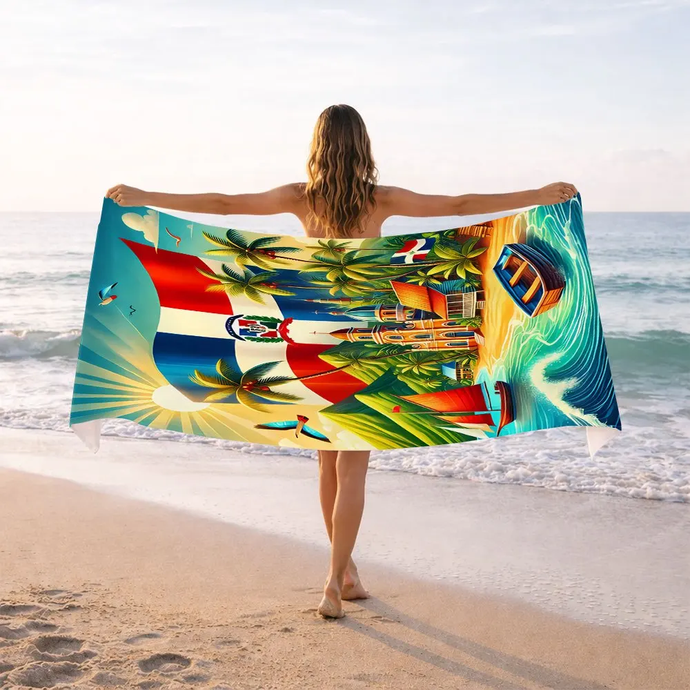 Custom Dominican Republic Beach Towel Personalized Flag Pattern 160x80cm Microfiber Bath Towels All Season Soft Absorbent Blanke