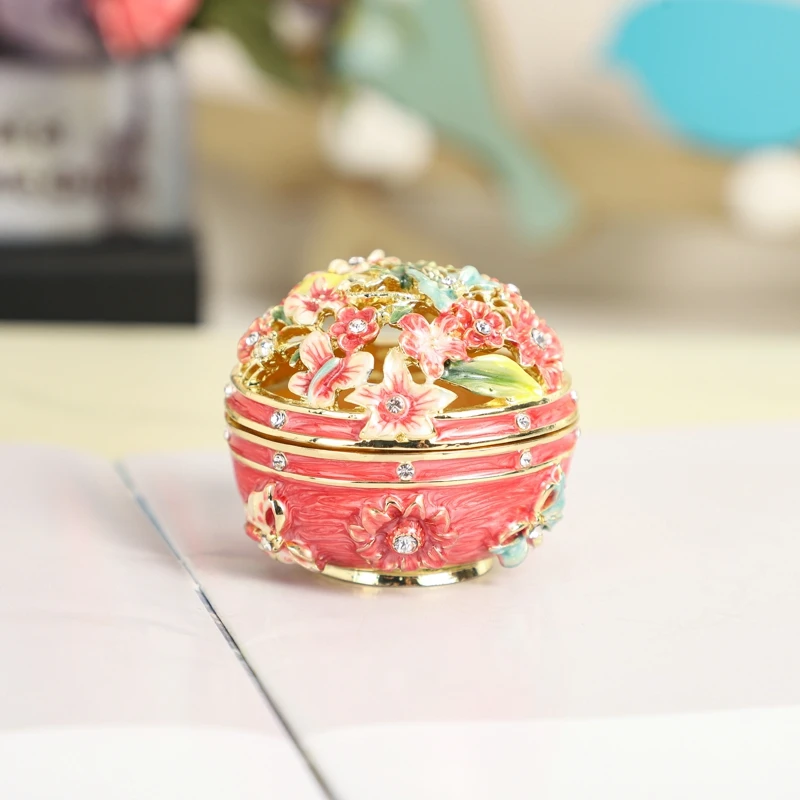 SHINNYGIFTS Butterfly Flower Enamel Trinket Box Hand Painted Hinged Jewelry Box for Mini Ring Earrings Wedding Return Gifts