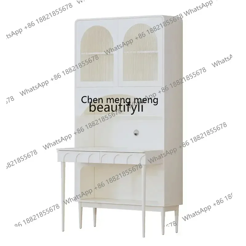 A   R zqFrench Desk Book Integrated Student Household Computer Desk Folding Bedroom White Bookcase One-Piece Desk Cabinet Combin