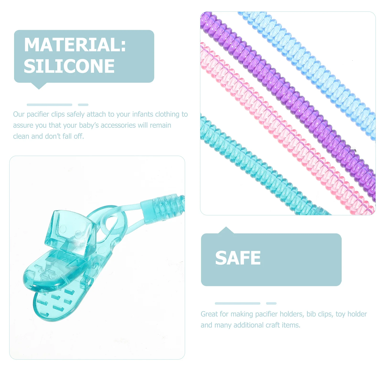 

4 шт., прозрачные силиконовые зажимы для сосок, нетоксичные для держателей нагрудников и поделок своими руками, розовый, синий, фиолетовый, зеленый