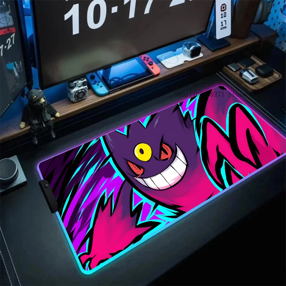 P-Pokemon-Gengar Grande Mousepad XXL RGB Gaming Mouse Pads HD Black Gamer Accessories Large LED