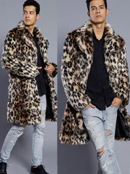 2022 Autumn Winter Men's Faux Fur Large Lapel Fur Long Men's Faux Fur Jacket Men's Overcoat Mens Clothing Leopard Thick Coat