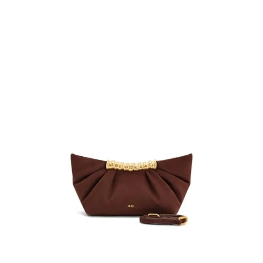 

Women's clutch for evening events, faux leather, black, pleated design with sleek metallic hardware