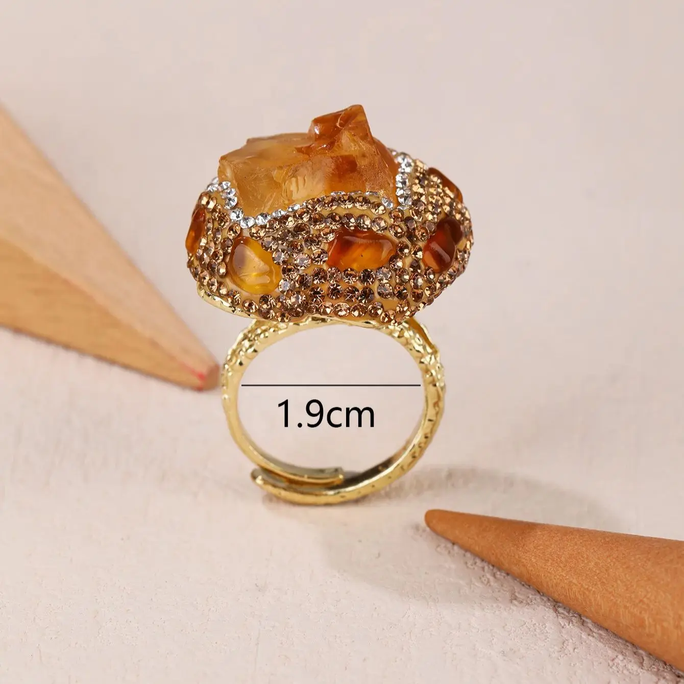 YEEVAA Vintage Punk Style Citrine Ring Healing Crystal Stone Adjustable Open Wide Gemstone Jewelry Gift