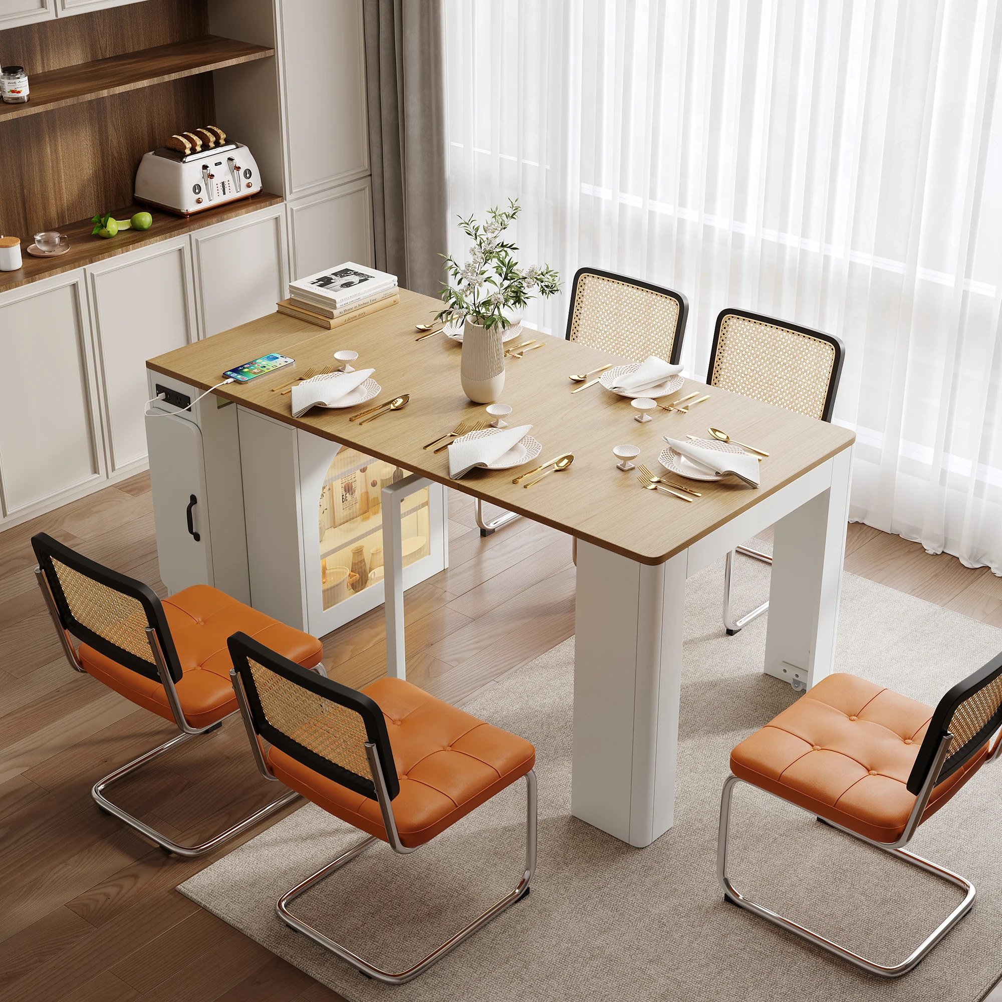 *New Trending Modern Convertible Moveable Rolling Dining Kitchen Wine Cabinet Island Table for Apartment