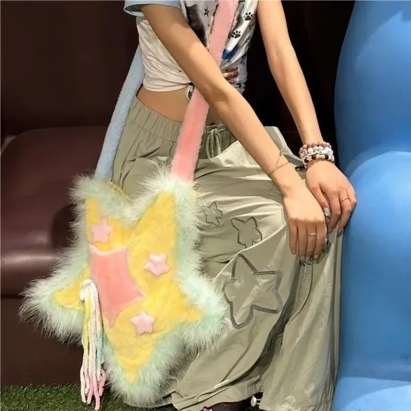 

Plush Star Crossbady Bag Y2k Hot Cool Sac Femme Tassel Bolso Contrast Bolsos De Mujer New Trendy Crossbody Bags for Woman