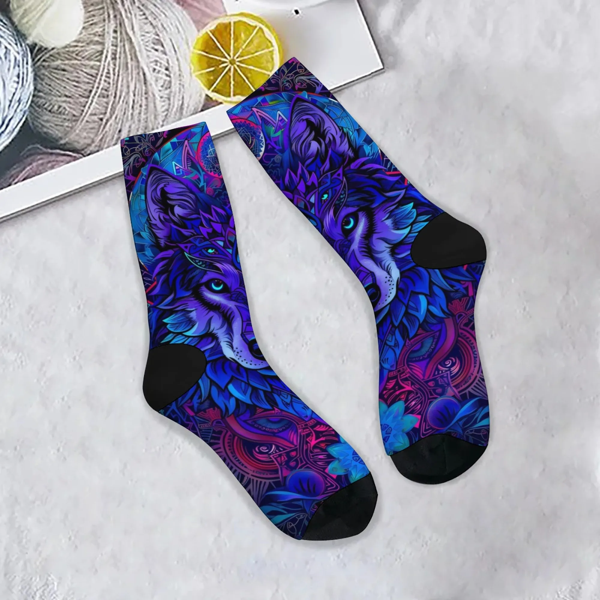 Pop-Stil Kunst Wolf Print Herrensocken bequeme atmungsaktive rutschfeste Freizeitsocken Neuheit Harajuku Street Hip Hop Crew Socken