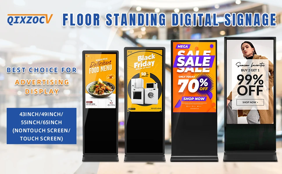 65 Inch 4K Digital Signage Kiosk Indoor Floor Standing Commercial Monitor Advertising Display LCD Totem with HDMI Input