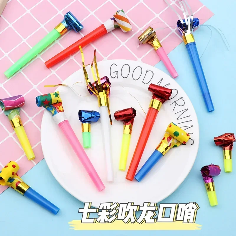 子供のためのカラフルな縞模様のおもちゃ,ブロードラゴン,ホイッスルメーカー,誕生日パーティー用品,パーティーの記念品,ギフト