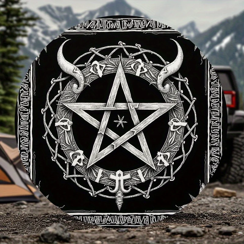 Obscure Pattern Pentagram Spare Tire Cover, Rune-Inscribed Demonic Circle, Mysterious Gothic Style