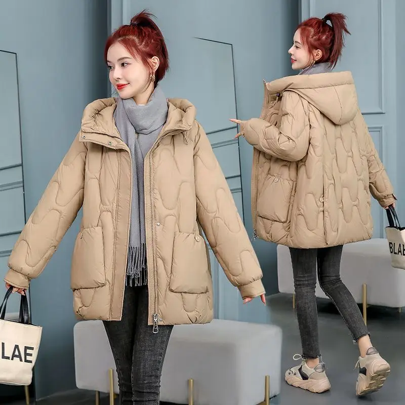 2025 New Winter Coat Women Warm Parkas Casual Cotton Padded Jackets Hooded Outwear khaki Jacket Black Loose Large Size Overcoat