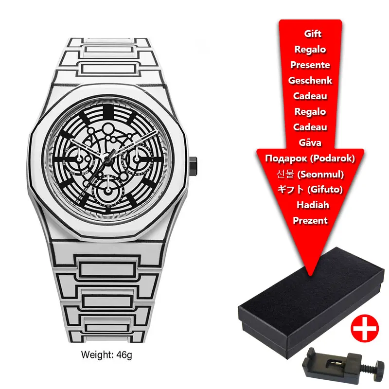 GOGARAMA Customizable Watch Logo, Black Plastic Particle Strap, Waterproof Quartz Lightweight Sports Men's Watch Delivery Box