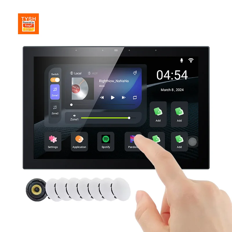Tuya Smart Home 10 Inch Touch Screen Control Panel Background Music Zigbee Smart Switch App Control and Ceiling Speakers