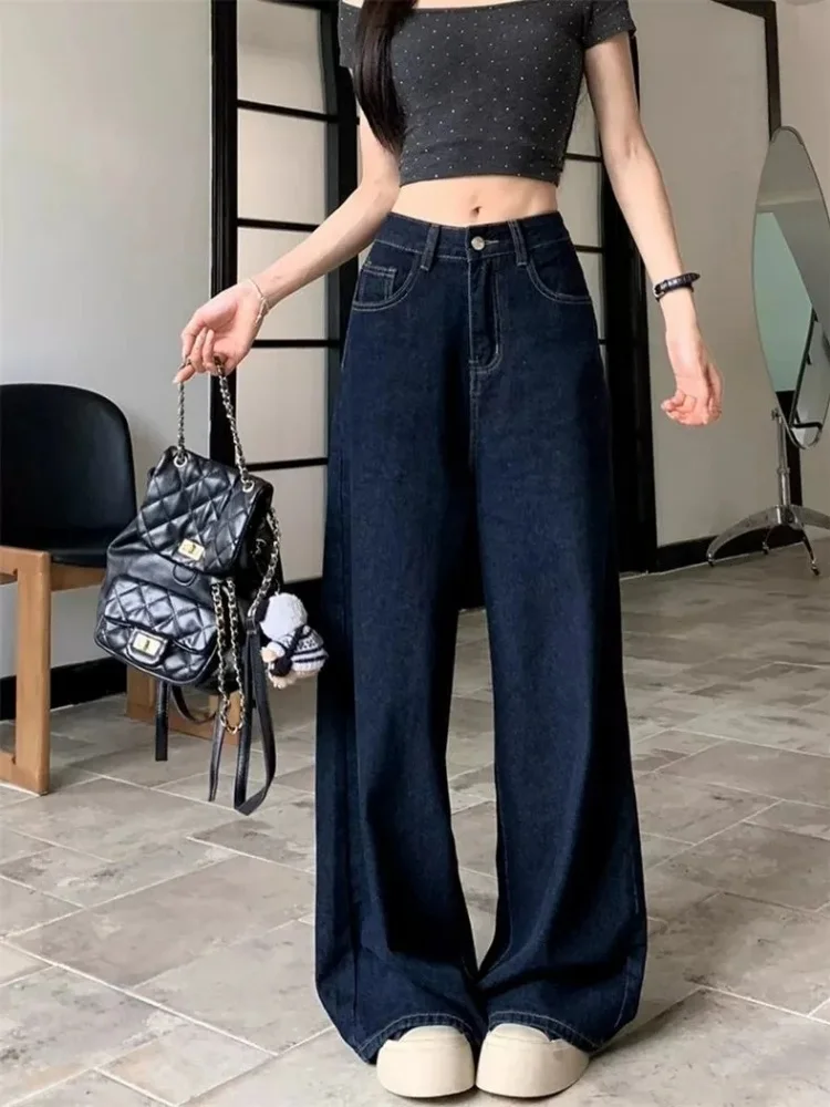 

Blue Vintage Waed Loose Wide Leg Jeans Women's High Waist Slim Straight Long Pants Commute Sle Stand Fit Micro Stretch