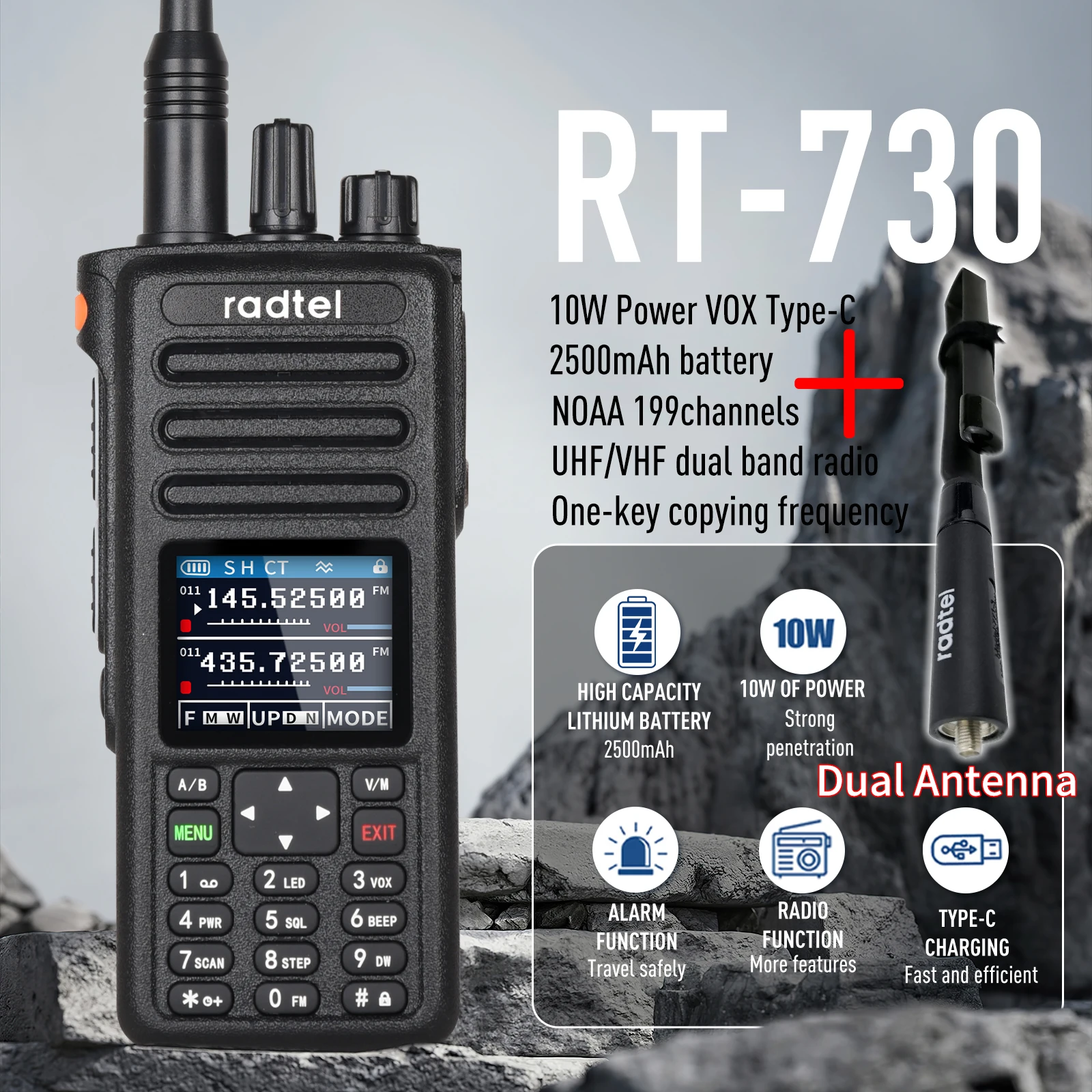 RT-730 supérieur IP67 Étanche 10w Air Band Walperforated Talkie Full Band AmPuebellHam 199CH birthUSB-C Batterie NOAA FM AM UHF VHF Satcom