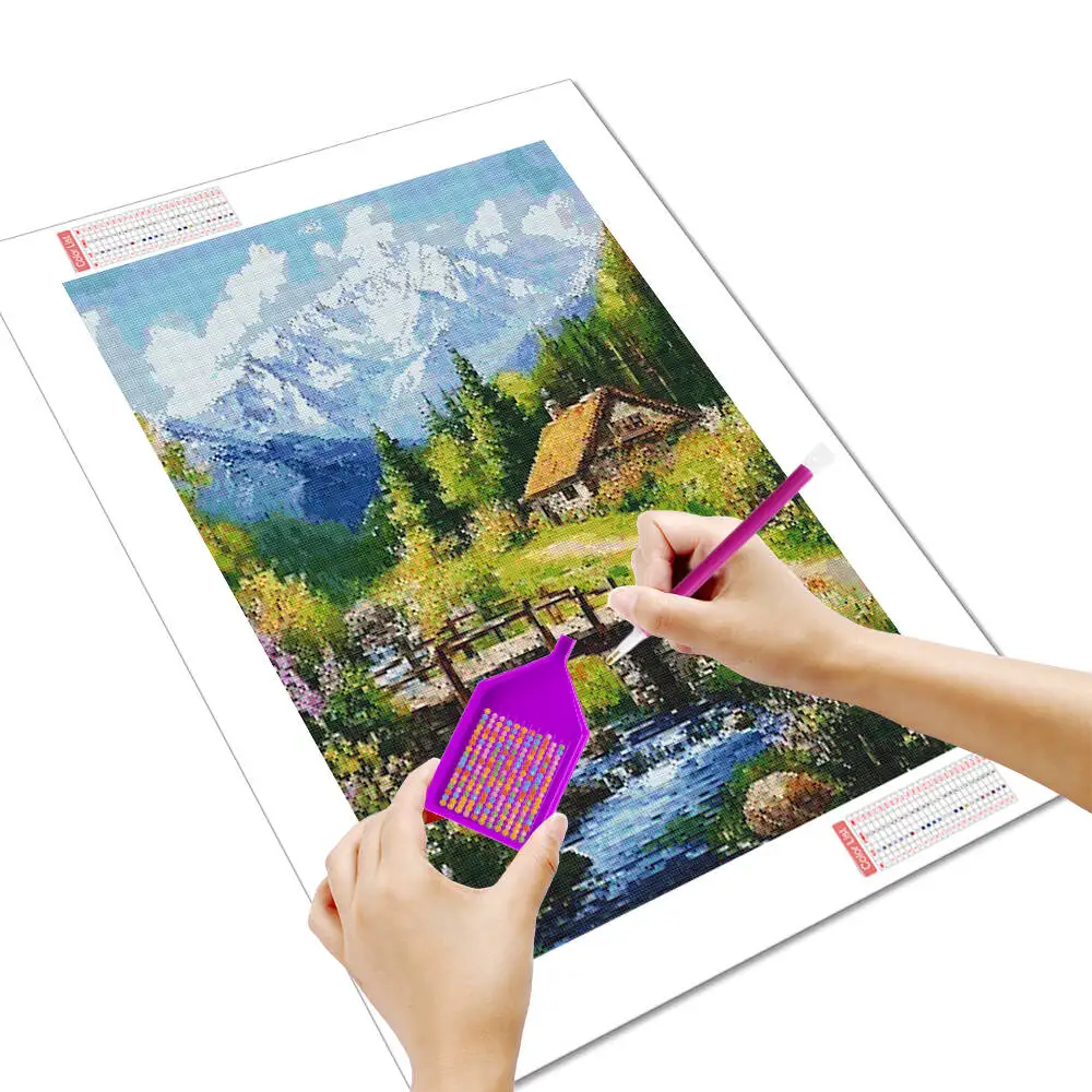Huacan Landscape Diamond Painting Rural House Under The Mountain Handmade Diy Art Home Wall Decoration
