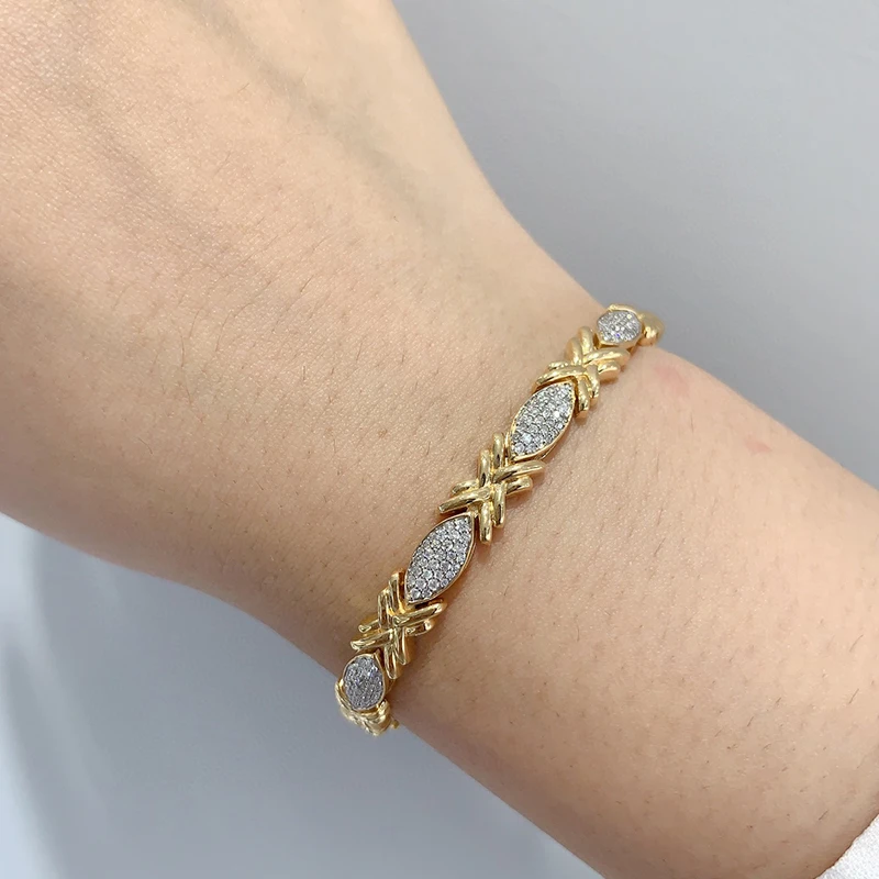 Aazuo Real 18K Yellow Gold Natural Diamonds 1.31ct Luxury Bracelet Gift For Woman Upscale Trendy Wedding Engagement Party Au750