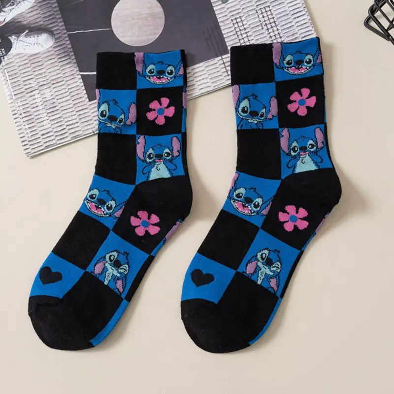 Kawaii New Anime Cartoon cute Stitch Pure Cotton Socks Medium Length Socks Combed Cotton Birthday Gift for Girls Friends Boys