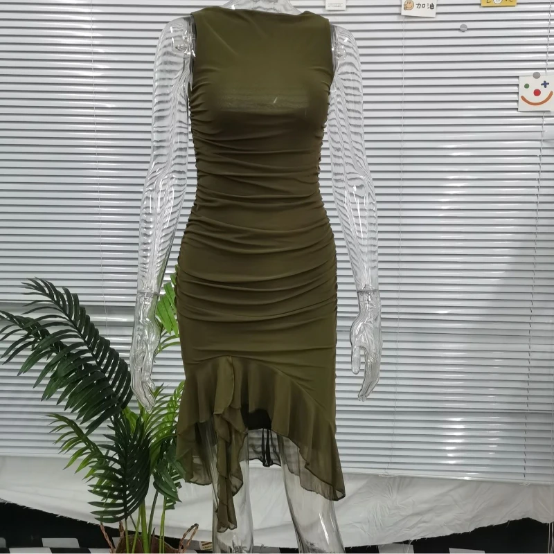 欧米風クロスボーダーレディースファッション　ピュアでセクシーなノースリーブ　ウエストシェイプ＆スリム　背中見せドレス