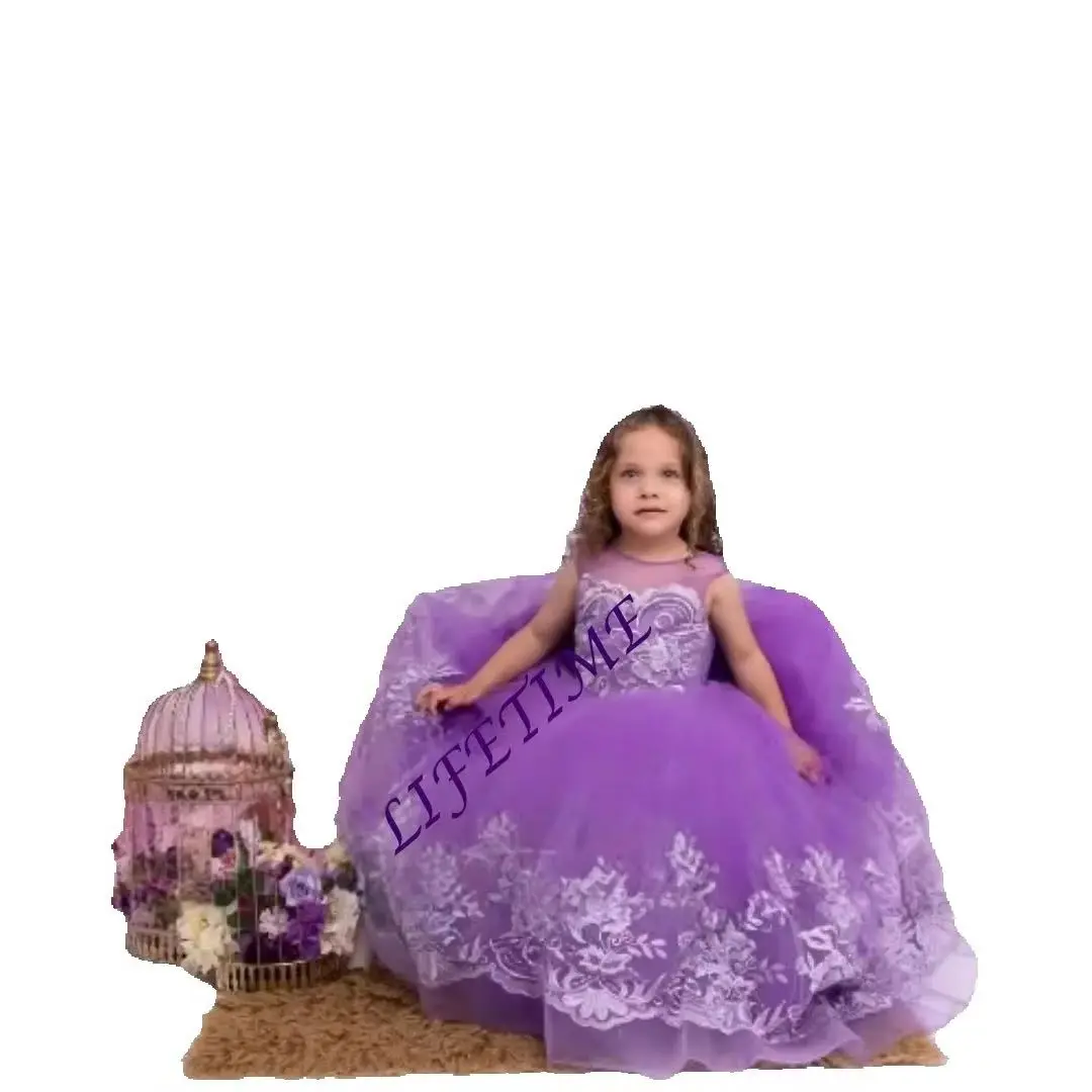 Sleeveless Purple Princess Dress Embroidered Flower Girl Dress for Wedding Ceremonies Holiday Parties Birthday Celebration