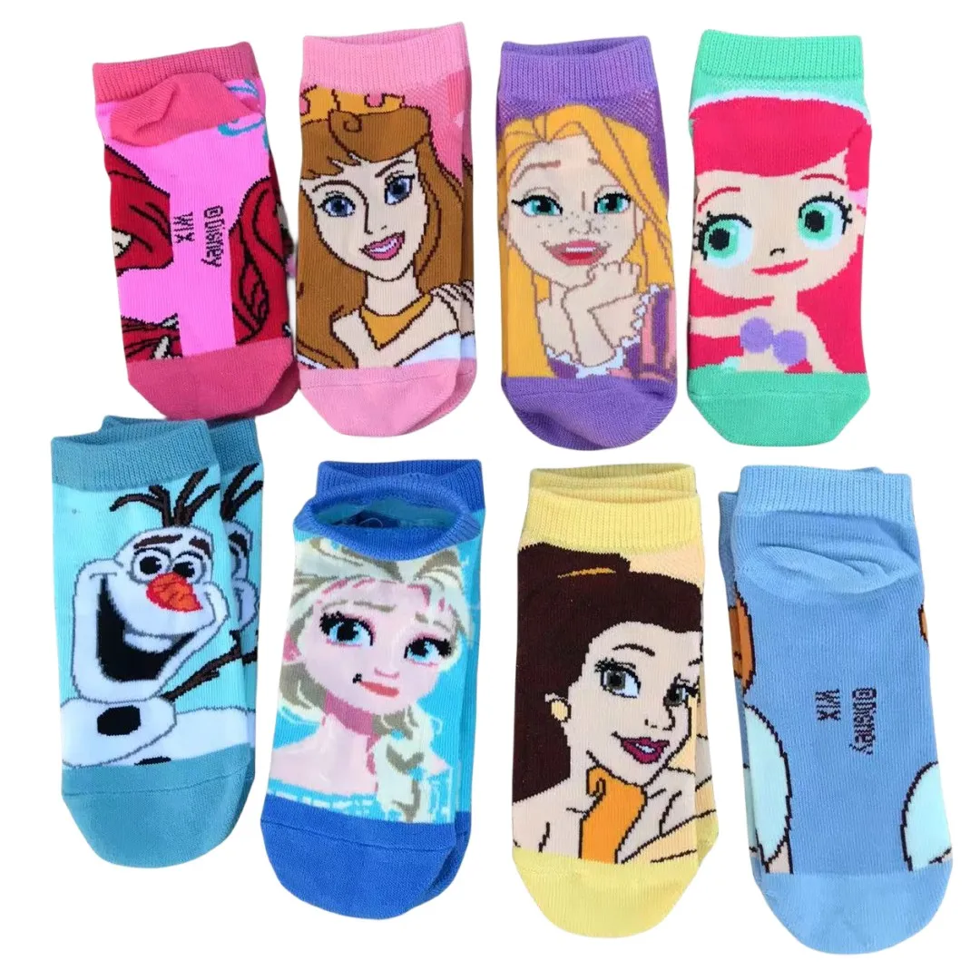 HOT TOYS Cartoon Princess Prints calzini Colorful Girl Ana Elsa Mermaid Design Cute Socks Size 15-20cm per 3-8T 4Pairs/LotP