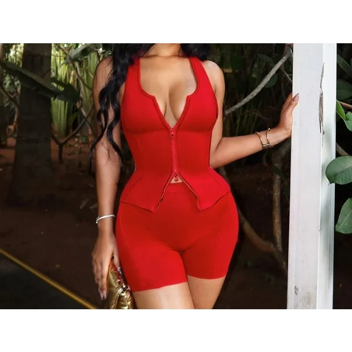 

Комплекты шорт, женский комбинезон на молнии с лямкой на шее, эластичный спортивный комбинезон для фитнеса с открытой спиной и без рукавов, повседневная одежда, жилет Y2k, новинка 2023 г.