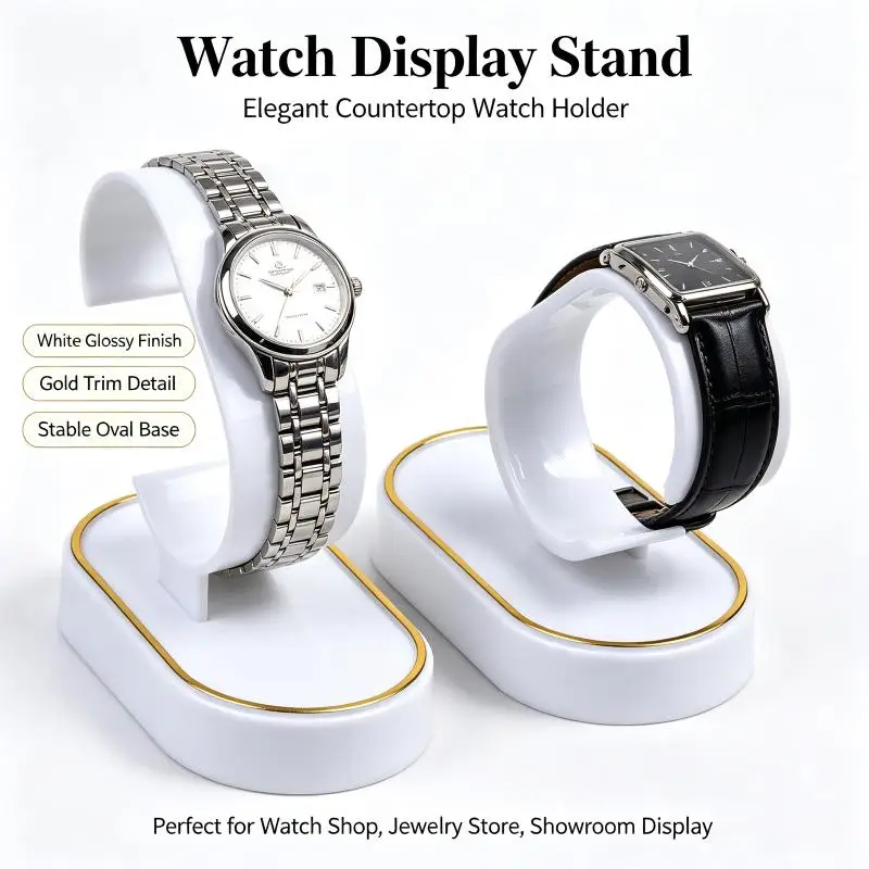Watch Counter Display Stand 2/4Pcs Black White C-Ring Bracket Durable Holder for Watch Sellers Home Collection Use