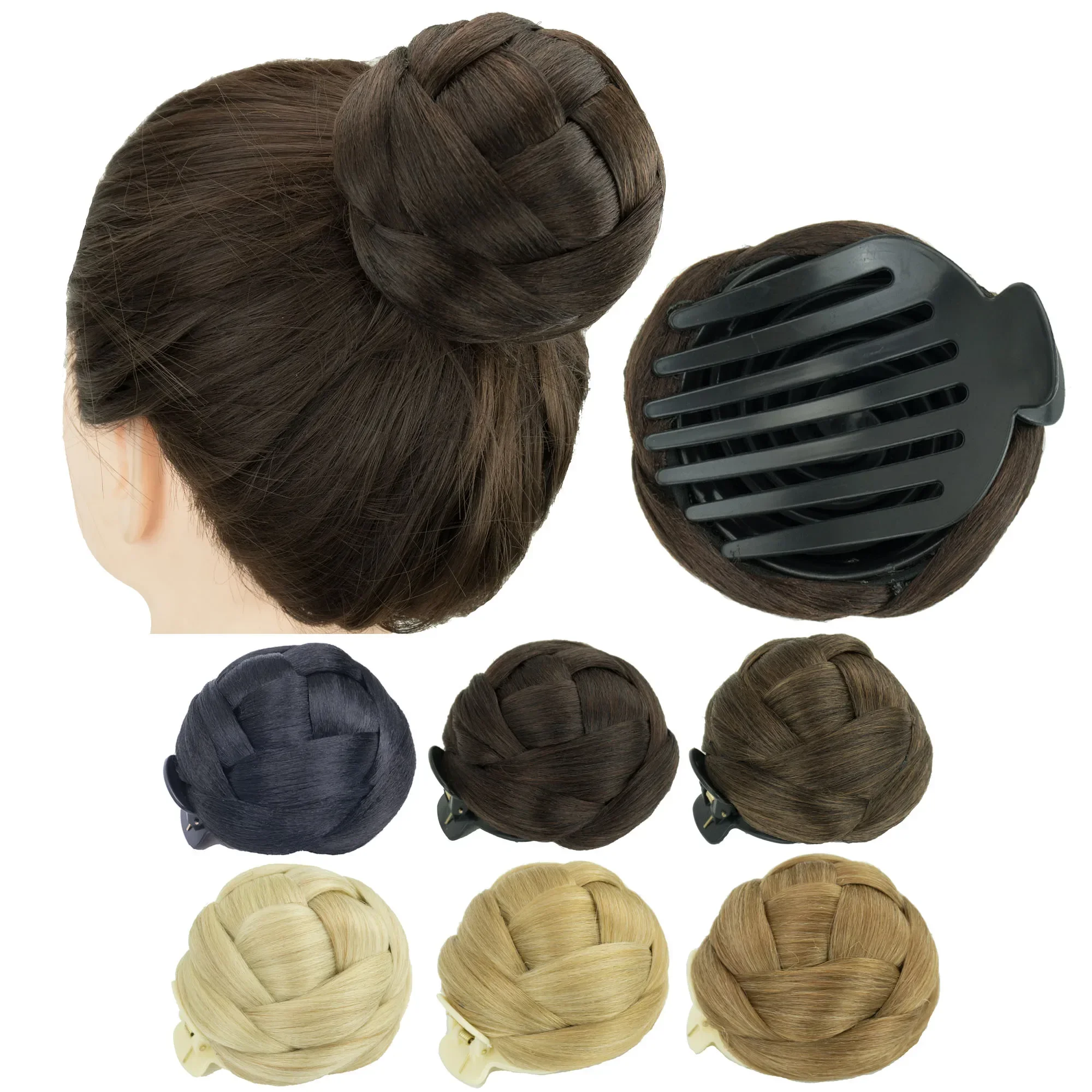 

Synthetic Hair Clip Braided Chignon Dancer Hair Clip Donut Scrunchies Claw Fake Hair Bun Cover Updo for Women and Kid