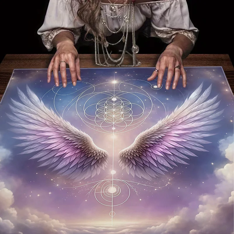 VIKAMA Angel Wings Flower of Life Tarot Card Tablecloth Spiritual Energy Altar Cloth Meditation Divination Ceremony Table Mat