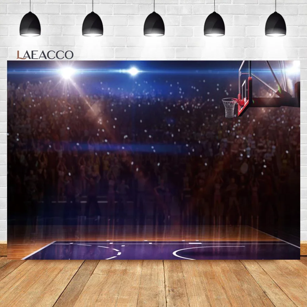 Laeacco Basketball Field Stadium Spotlight Sportsman Photography Backdrops Boy Birthday Customized Portrait Photo Backgrounds