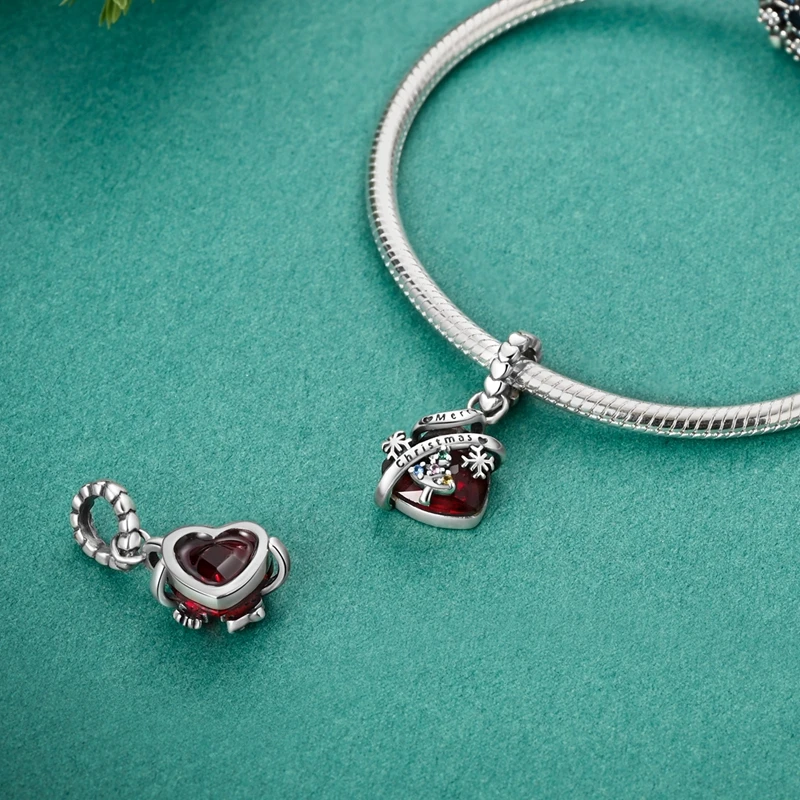 دلايات أصلية 925 فضية رومانسية عيد الميلاد على شكل قلب المعلقات صالح بلاتا 925 أساور للنساء صنع المجوهرات هدايا رائعة