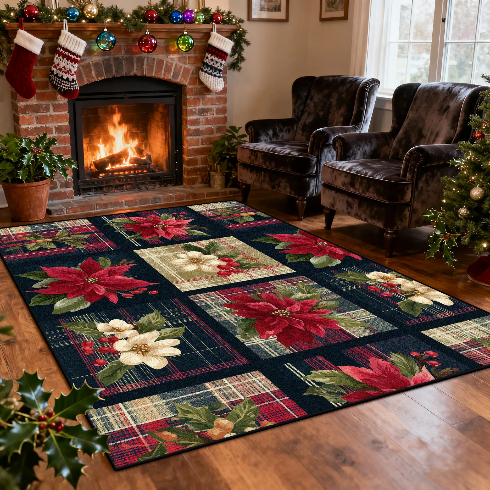 Plaid Retro Rug Christma Decoration Home Area Carpet for Living Room 200x300CM Fireplace Side Soft Foldable Floor Mat Bedroom