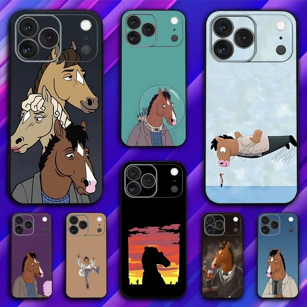 

B-BoJack Cartoon Horseman Phone Case For iPhone 17,16,15,14,13,12,11,Pro,Max,Plus,X,XS,SE4,E,Mini,Soft Black Case