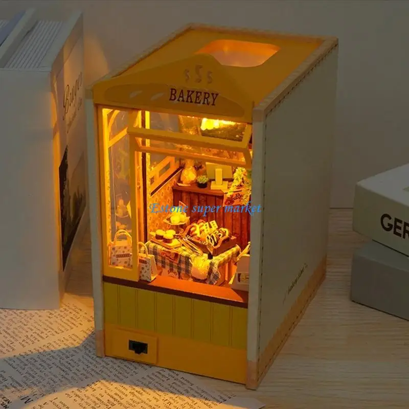 

090B DIY миниатюрные кукольные домики 3D головоломки для взрослых и детей с подсветкой, модель пекарни для украшения дома