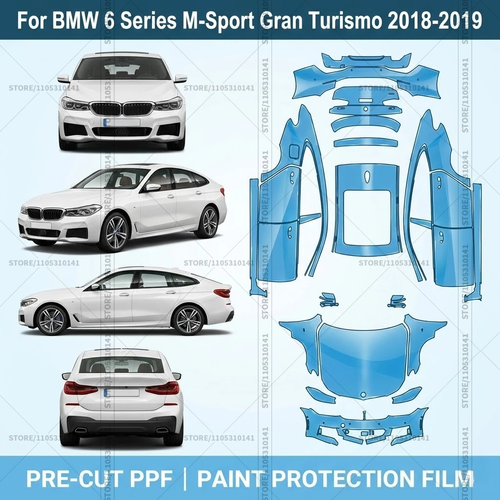 

Для BMW 6 серии M-Sport Gran Turismo 2018-2019: Предварительно вырезанная прозрачная защитная пленка PPF для автомобиля