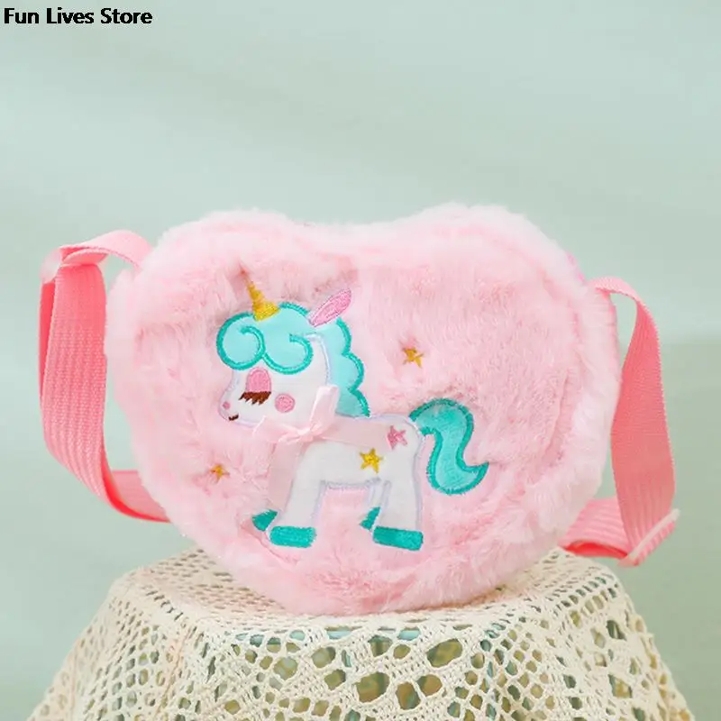 Tas bahu boneka perempuan Unicorn, tas selempang empuk, dompet koin musim dingin musim gugur, tas tangan indah sekolah anak-anak