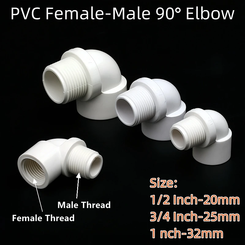 

1 ~ 5 шт. 20, 25, от 32 мм до 1/2 3/4 1 дюйма, белая резьба из ПВХ с внутренней и наружной резьбой 90 ° Коленчатые соединители для орошения сада, адаптер для аквариума с равным соединением