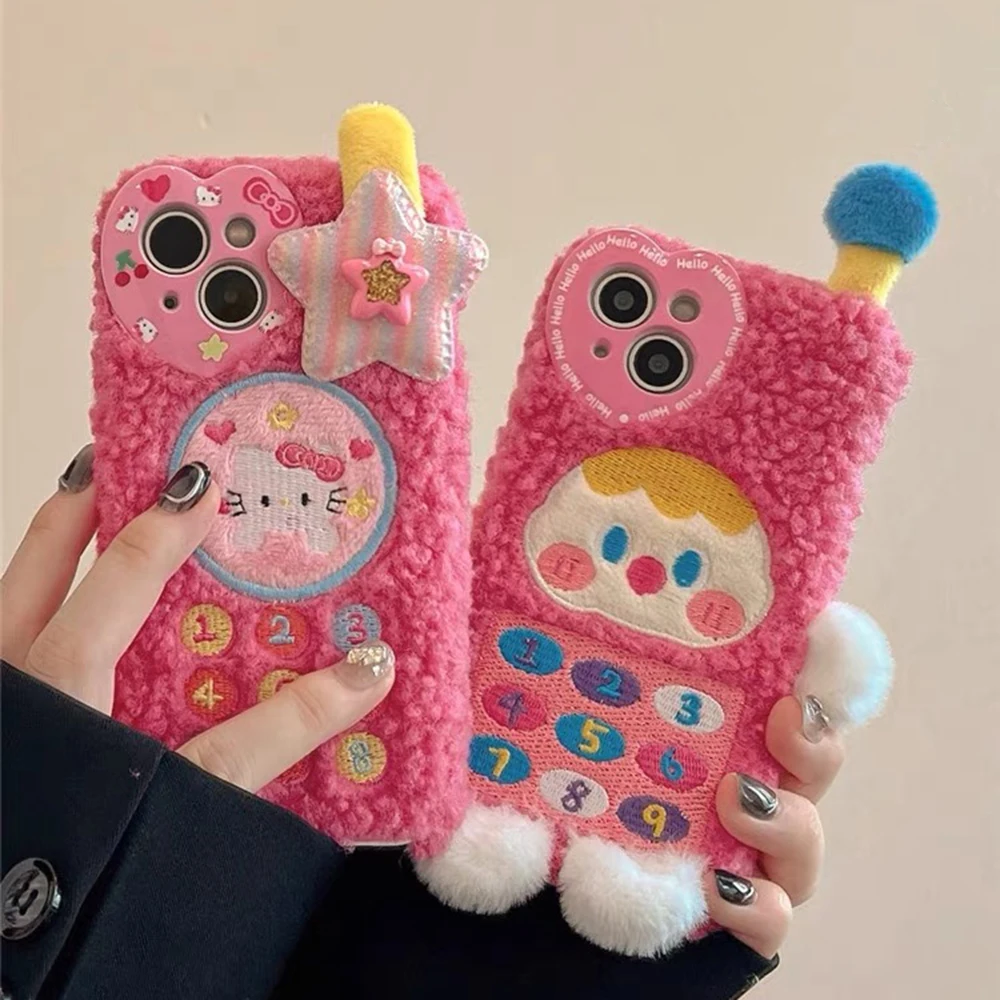 3D Cartoon Cute Sanrio Hello Kitty Plush Phone Case for IPhone 15 14 13 12 11 Pro Max 15 Pro Anti-fall Stereoscopic Back Cover