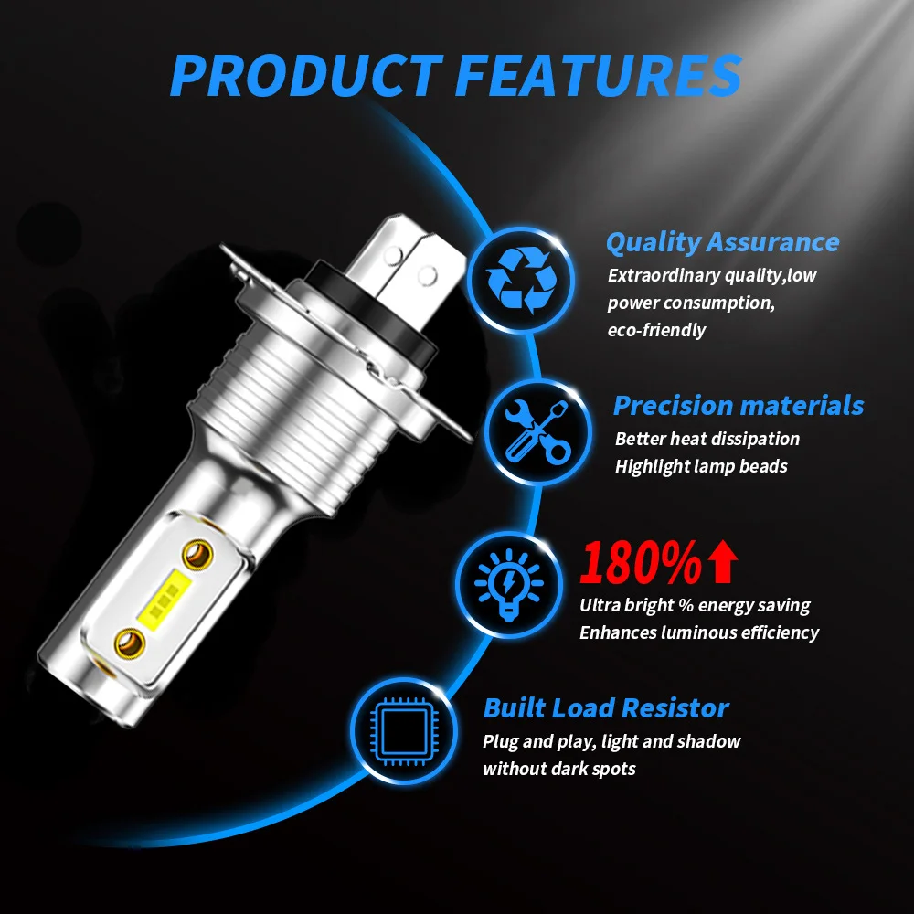 2/4 PCS H7 LED Headlight Bulbs High Low Beam 6000K Super White Lights Car Fog Lights Auto DRL H4 H8 H8 H11 Cob Chips 12V 24V 80W image 4