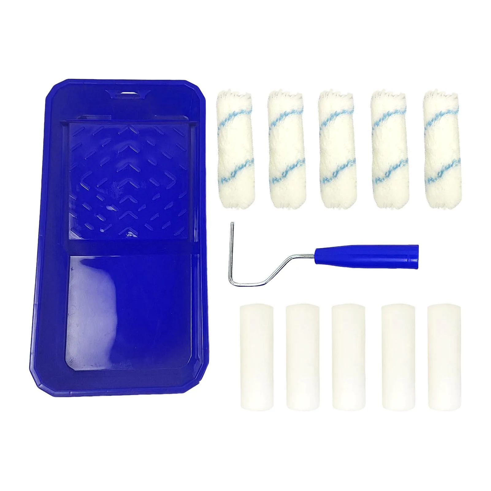 아크릴 섬유 롤러 커버 페인트 롤러 브러시 도구 키트, 파란색 페인트 트레이, 가구 문 페인팅에 적합