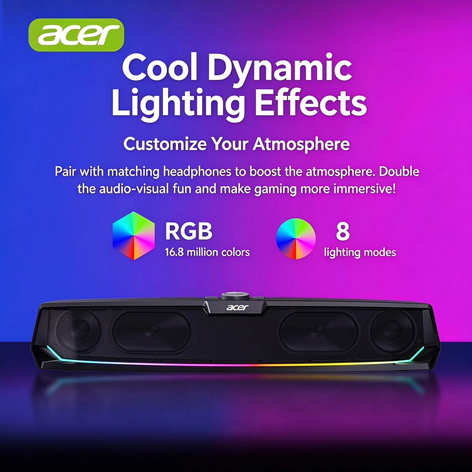 Acer OSK256 Gaming Soundbar with Microphone, Wired & Bluetooth All-in-One E-Sports Speakers for Desktop PC, Home Use, Desktop Su