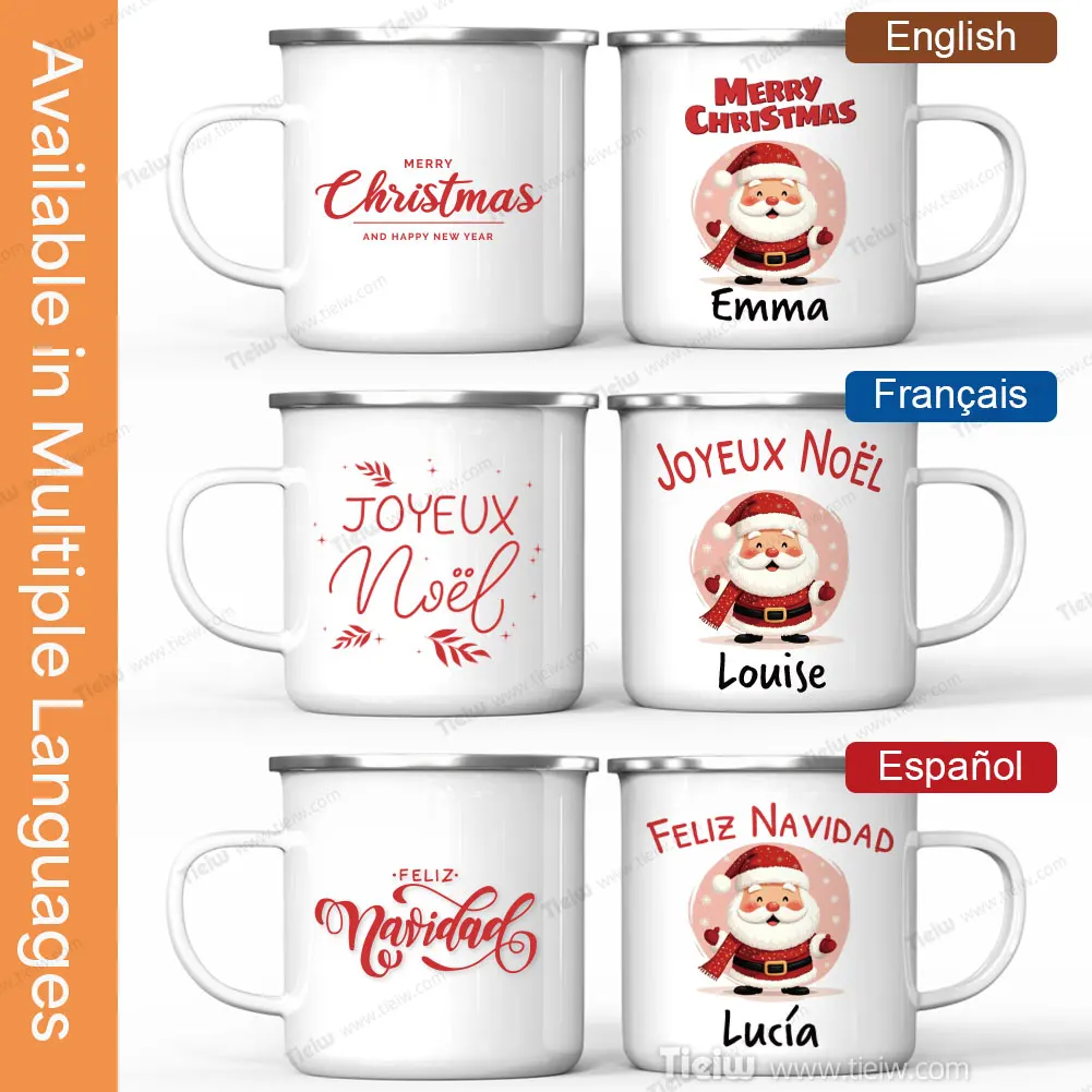 Customizable Christmas Enamel Mug for Kids – Santa Claus Design with 