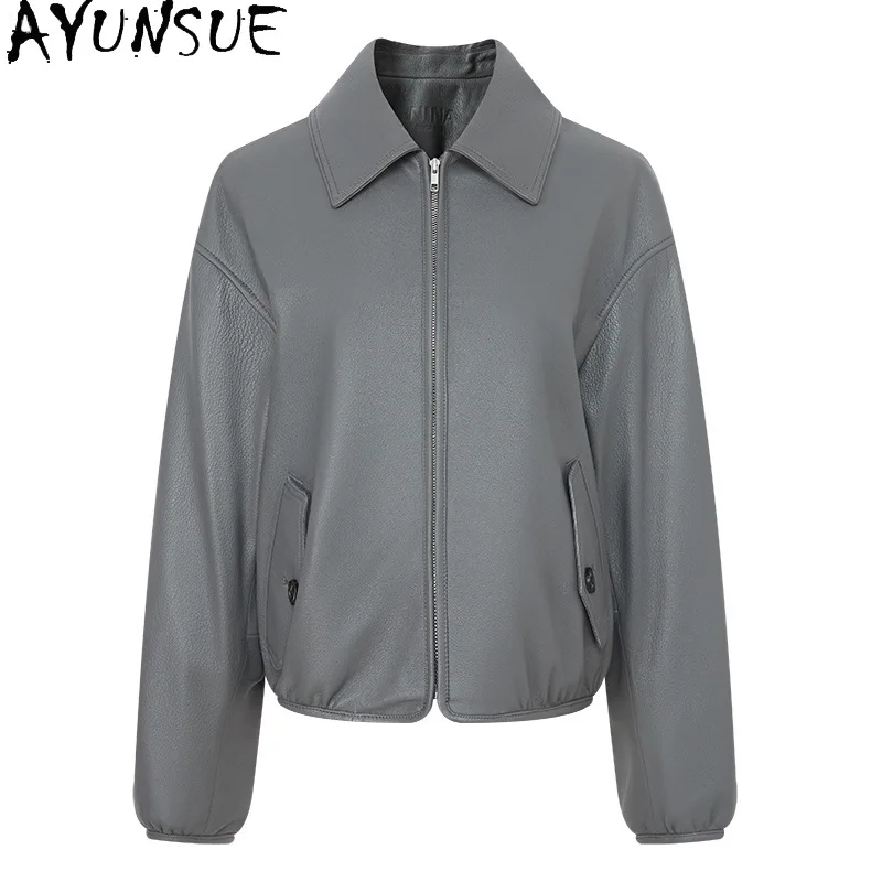 AYUNSUE リアルヤギ革本革ジャケット女性 2025 新スタイルレディースバイクジャケット春秋服 Косуха Женская