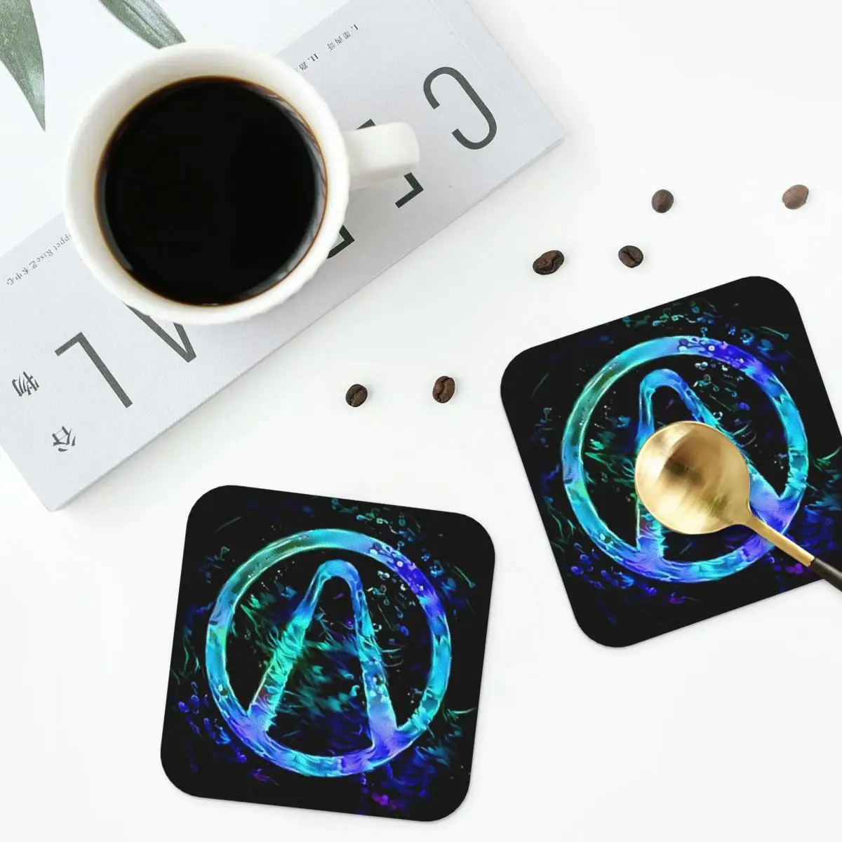 Black Light Vault Hunter Coasters PVC Leather Placemats Waterproof Insulation Coffee Mats Kitchen Dining Pads Set of 4