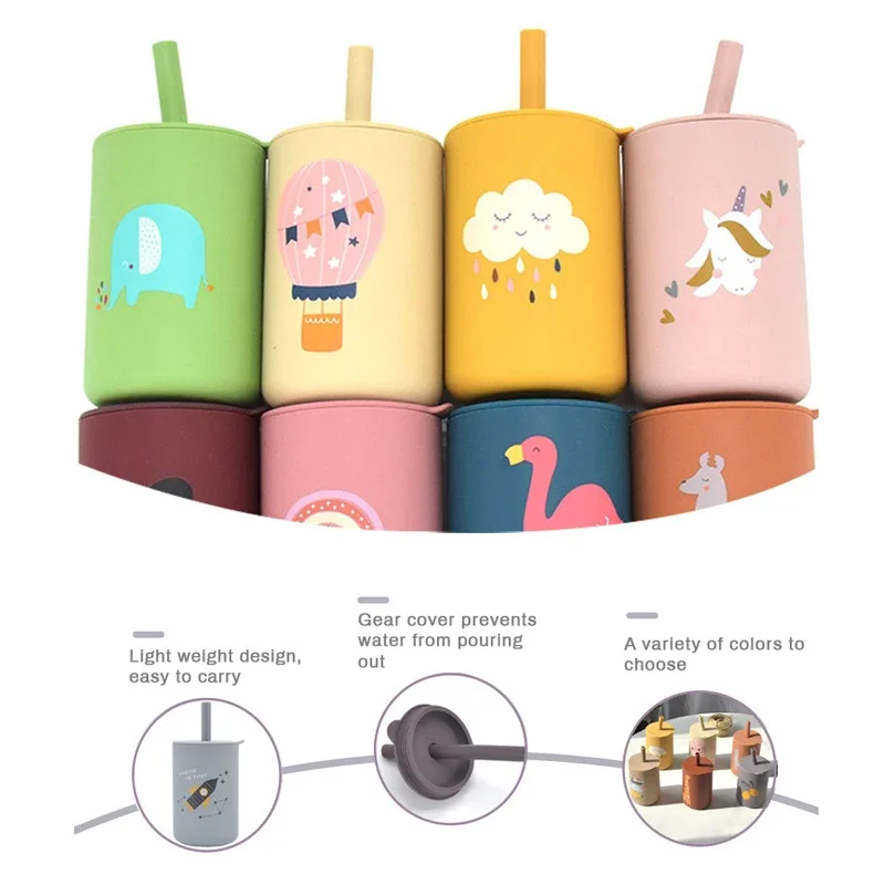 150ML Baby Feeding Drinkware Straw Cup Baby Learning Feeding Bottles Anti-Hot Leakproof Silicone Tableware Toddler Water Bottle