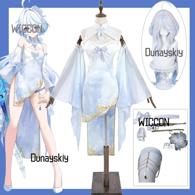 

Genshin Impact Furina Cosplay Costume Hydro Archon Focalors Elegant Qipao Dress Wig Game Character Summer/Halloween/Convention