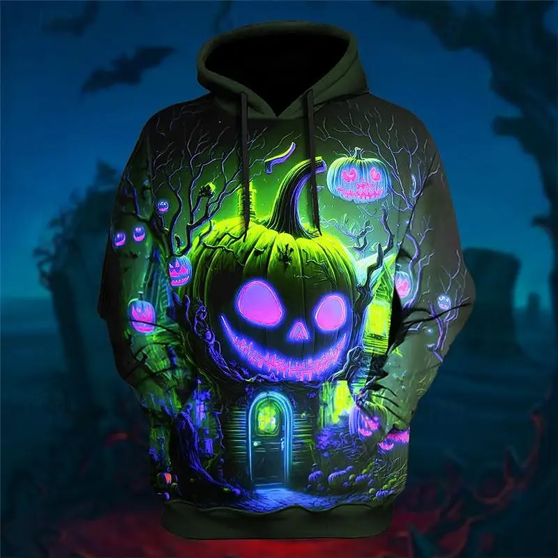 Moletom de abóbora com impressão 3D masculino, pulôver wearable Halloween, roupas masculinas extragrandes, moda outono, novo